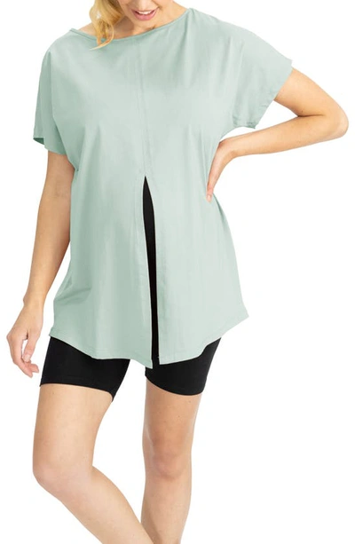 Shop Angel Maternity Tie Front Convertible Maternity T-shirt In Sage