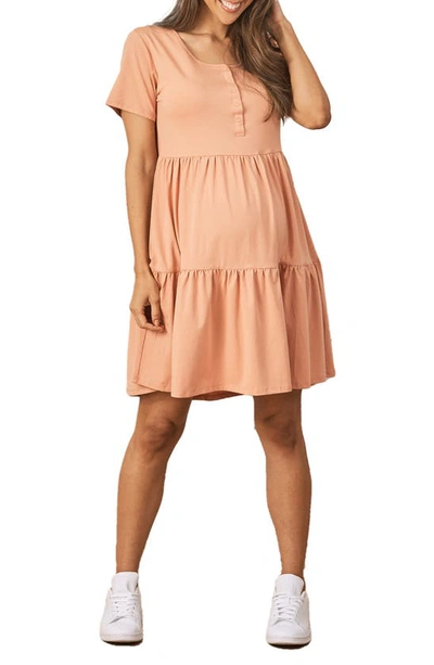 Shop Angel Maternity Tiered Maternity/nursing Dress In Apricot