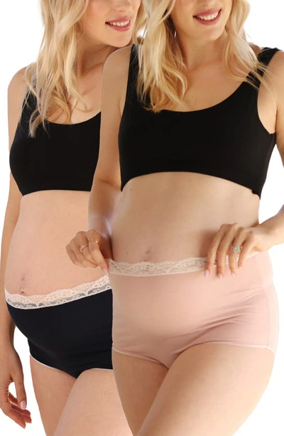 Shop Angel Maternity Assorted 2-pack Maternity Briefs In Nude/ Black