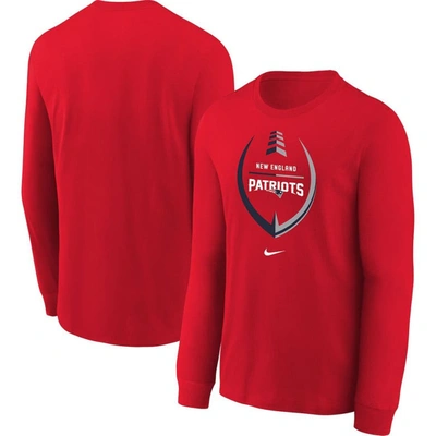 Shop Nike Preschool  Red New England Patriots Icon Football Performance Long Sleeve T-shirt