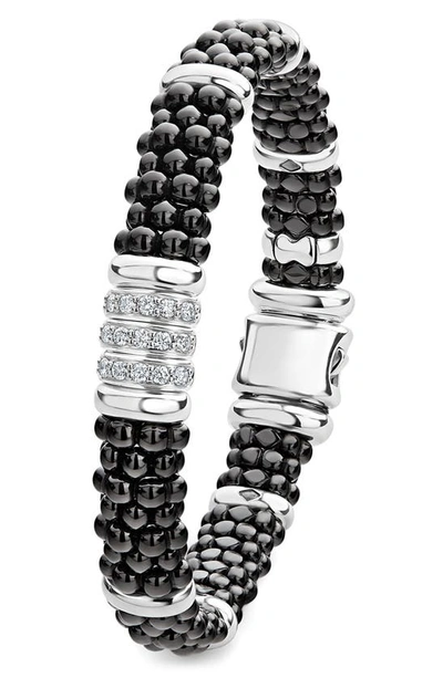 Shop Lagos Black Caviar Ceramic & Diamond Bracelet In Silver