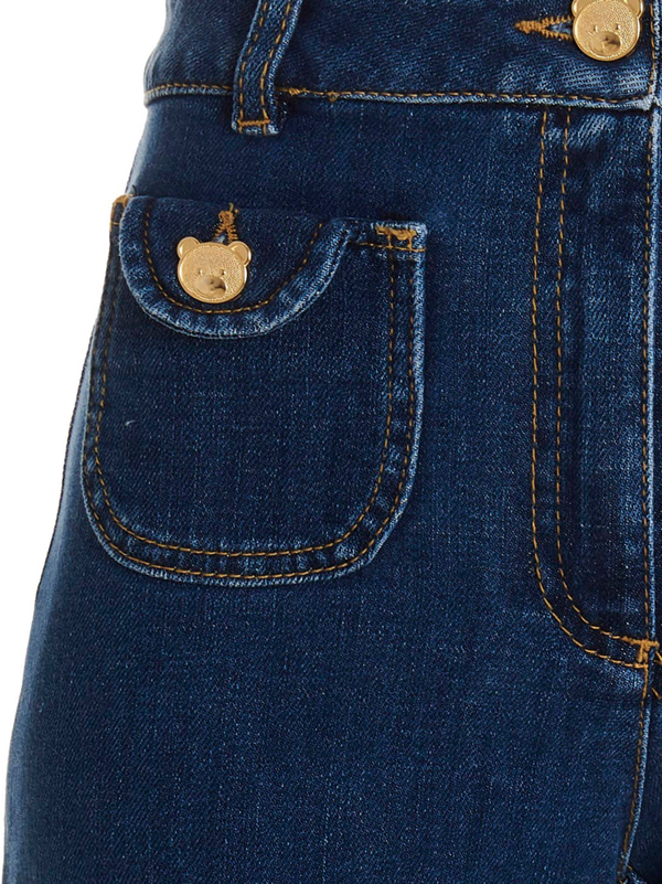 Moschino bear button denim shorts - Blue