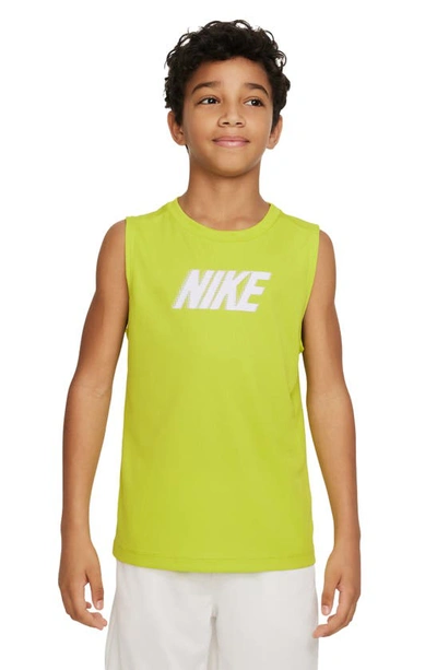 Shop Nike Kids' Dri-fit Sleeveless Tank Top In Bright Cactus/ White