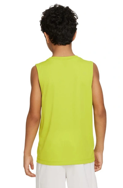 Shop Nike Kids' Dri-fit Sleeveless Tank Top In Bright Cactus/ White