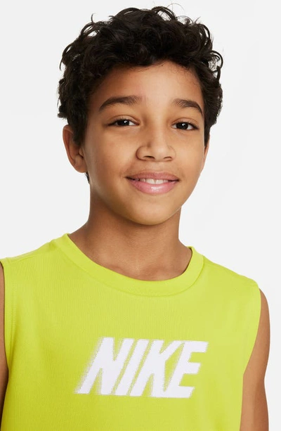 Shop Nike Kids' Dri-fit Sleeveless Tank Top In Bright Cactus/ White