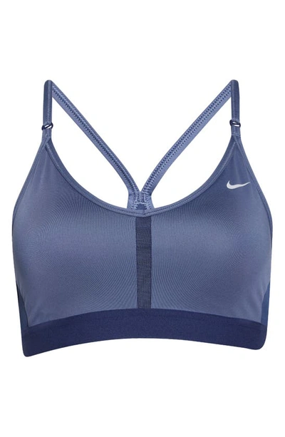 Shop Nike Indy Mesh Inset Sports Bra In Blue/ White