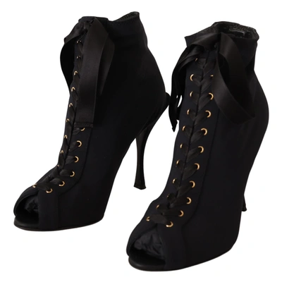 Shop Dolce & Gabbana Elegant Ankle Open Toe Heel Women's Boots In Black