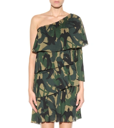 Shop Sonia Rykiel One-shoulder Printed Ruffled Cotton Dress In Greee
