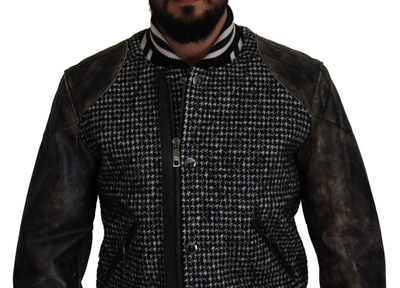 Shop Dolce & Gabbana Black Houndstooth Polyester Bomber Men's Jacket