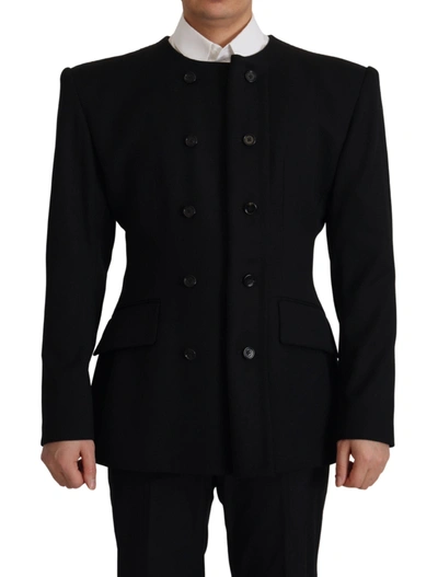 Shop Dolce & Gabbana Black Wool Double Breasted Blazer Men's Jacket
