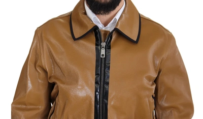 Shop Dolce & Gabbana Dark Camel Cotton Full Zip Blouson Men's Jacket In Brown