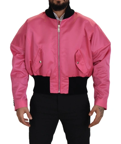 Shop Dolce & Gabbana Nylon Pink Men Full Zip Bomber Men's Jacket