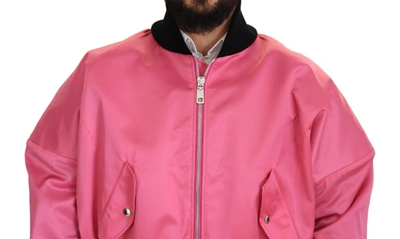 Shop Dolce & Gabbana Nylon Pink Men Full Zip Bomber Men's Jacket
