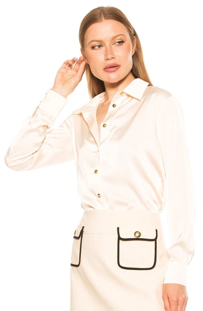 Alexia Admor Rylin Silky Front Button Blouse In Oat