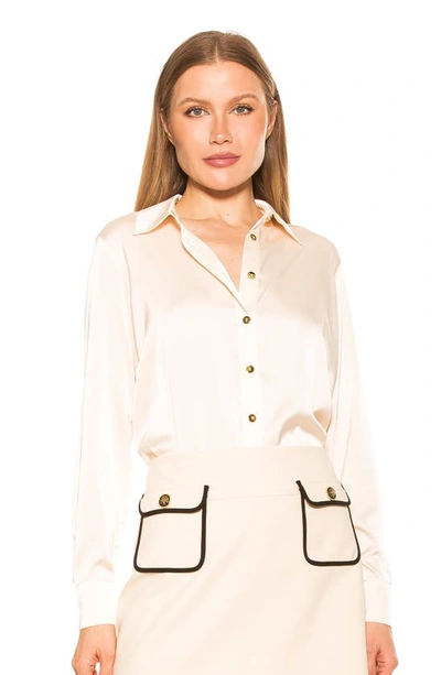 Alexia Admor Rylin Silky Front Button Blouse In Oat