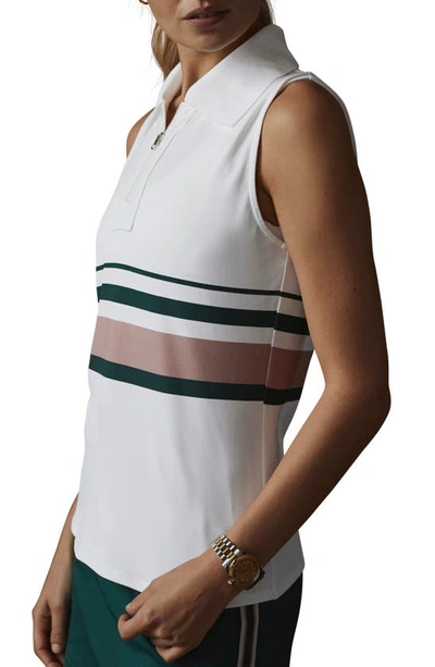 Shop Varley Darnell Stripe Sleeveless Performance Piqué Polo In White