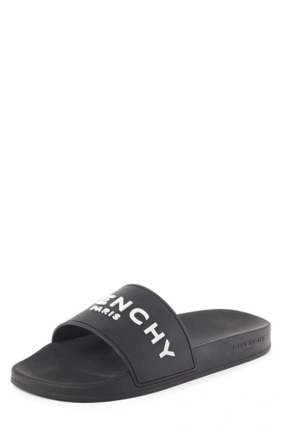 Givenchy Black Flat Slides With Logo In Polyurethane Man In Black