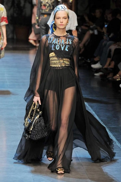 Shop Dolce & Gabbana Embellished Silk Gown In Black