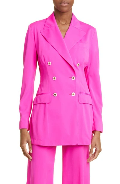 Shop Dolce & Gabbana Double Breasted Stretch Jersey Blazer In Bright Pink
