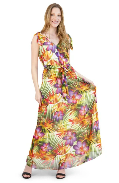 Shop Donna Ricco Floral Tie Shoulder Maxi Dress In Ivory Multi
