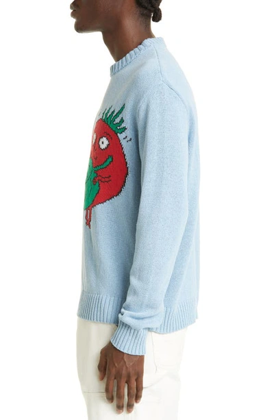 Shop Sky High Farm Workwear Happy Tomato Intarsia Sweater In Light Blue