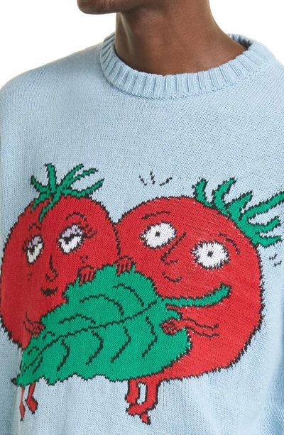 Shop Sky High Farm Workwear Happy Tomato Intarsia Sweater In Light Blue