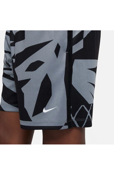 Shop Nike Kids' Multi+ Dri-fit Print Athletic Shorts In Cool Grey/ White