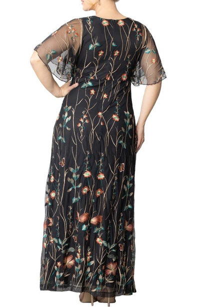 Shop Kiyonna Embroidered Elegance Floral Gown In Onyx