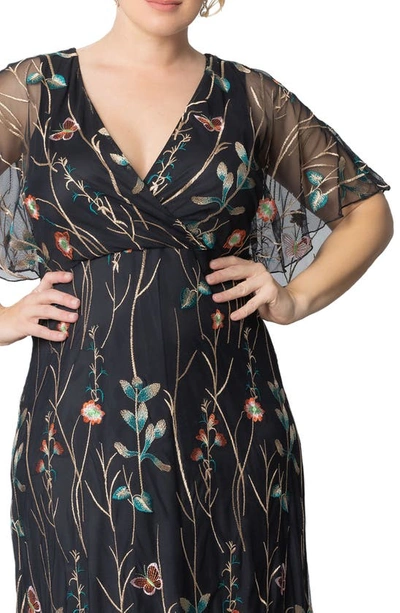 Kiyonna Women's Plus Size Embroidered Elegance Evening Gown In Onyx