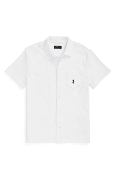 Shop Polo Ralph Lauren Terry Cloth Short Sleeve Button-up Shirt In White