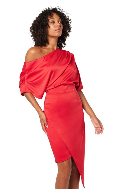 Shop Elliatt Carson One-shoulder Satin Dress In Red