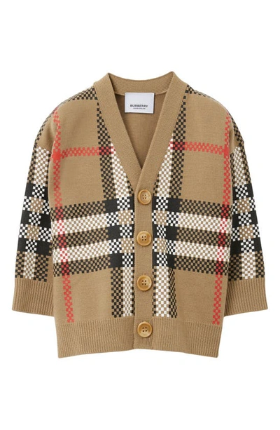 Shop Burberry Kids' Johnny Check Wool Blend Cardigan In Archive Beige Ip Chk