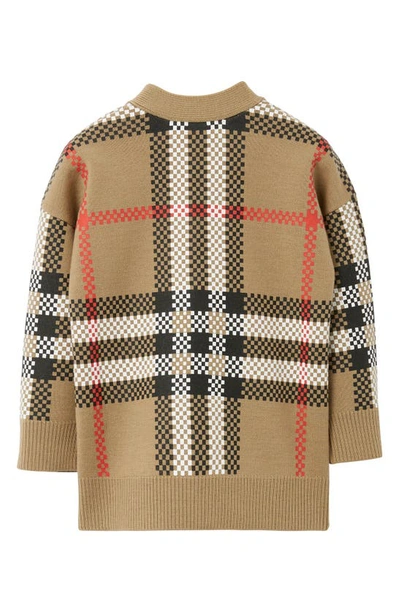 Shop Burberry Kids' Johnny Check Wool Blend Cardigan In Archive Beige Ip Chk