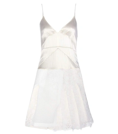 Shop Burberry Silk Satin And Cotton-blend Lace Minidress In White