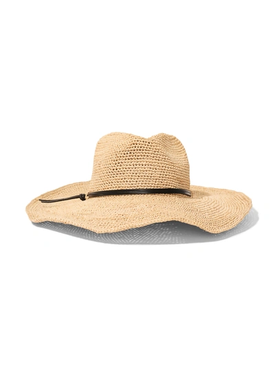 Shop Faherty Leather-trimmed Raffia Straw Hat In Natural