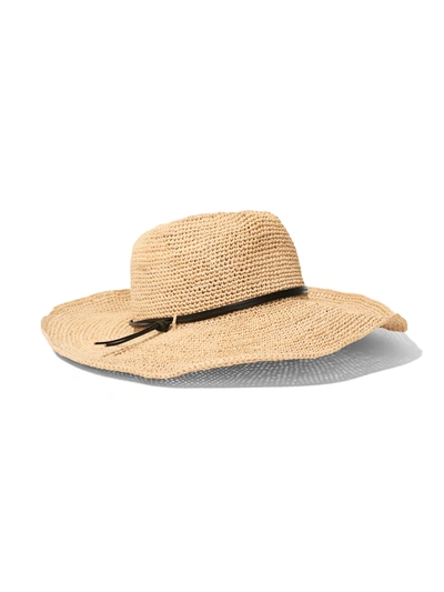 Shop Faherty Leather-trimmed Raffia Straw Hat In Natural