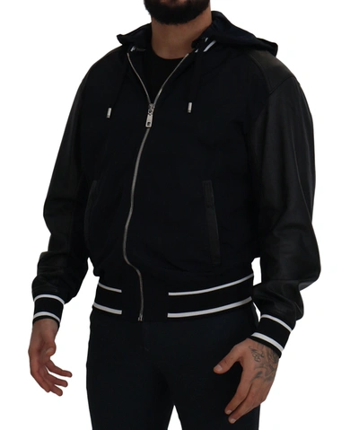 Shop Dolce & Gabbana Black Polyester Hooded Blouson Coat Men's Jacket