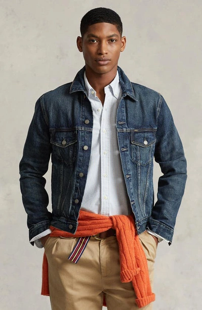 Shop Polo Ralph Lauren Icon Denim Trucker Jacket In Trenton