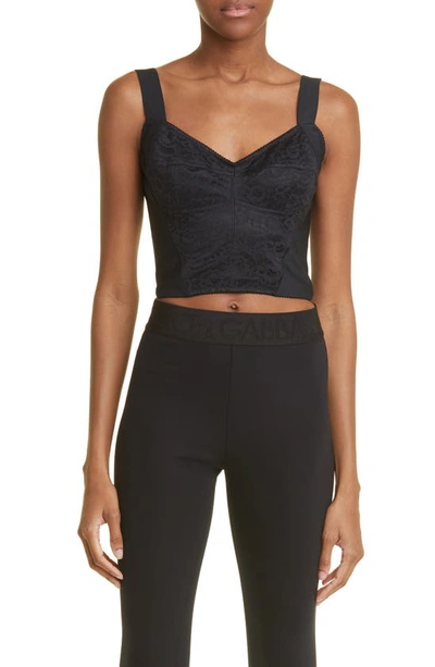 Dolce & Gabbana Shaper Corset Bustier Top In Jacquard And Lace In Black