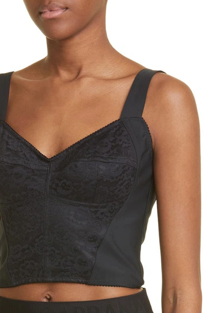 Dolce & Gabbana Shaper Corset Bustier Top In Jacquard And Lace In Black