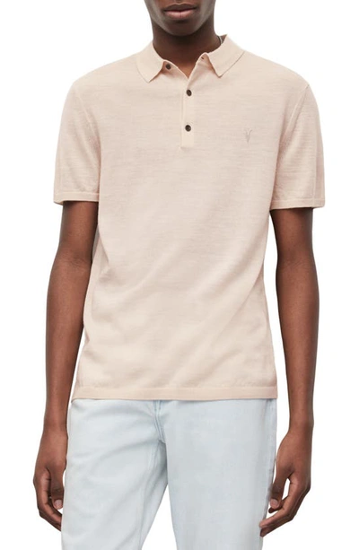 Shop Allsaints Mode Slim Fit Merino Wool Polo In Biscuit Taupe Marl