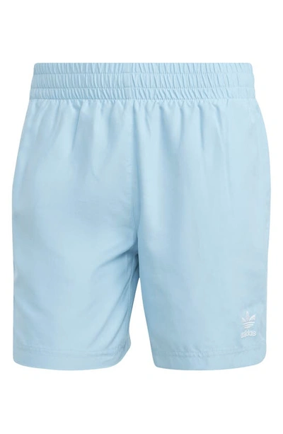 Shop Adidas Originals Ori Solid Swim Trunks In Clear Blue / White
