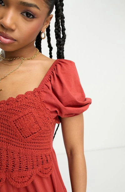 Shop Asos Design Crochet Bodice Babydoll Dress In Dark Orange