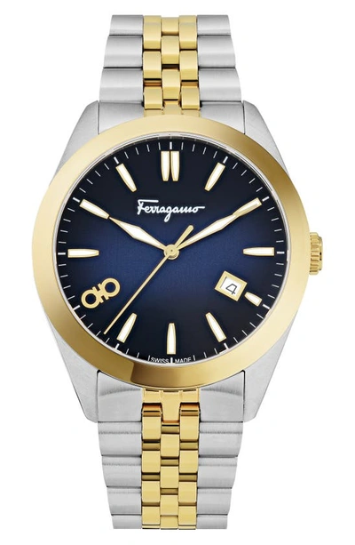 Shop Ferragamo Classic Bracelet Watch, 42mm In Two Tone Gold/ Silver