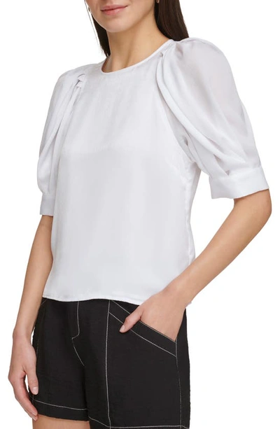 Shop Dkny Puff Sleeve Satin Blouse In White