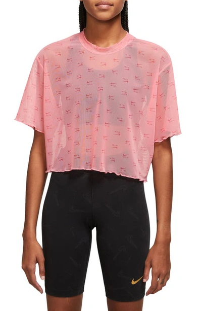 Shop Nike Air Print Mesh Crop Top In Coral Chalk