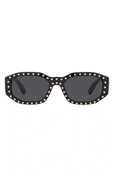 Shop Versace Biggie 53mm Round Sunglasses In Black Grey