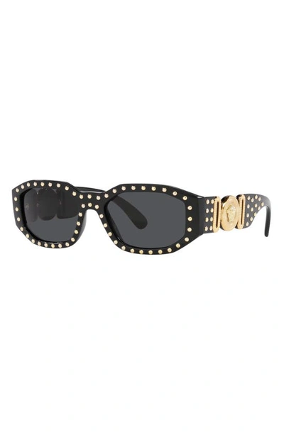 Shop Versace Biggie 53mm Round Sunglasses In Black Grey