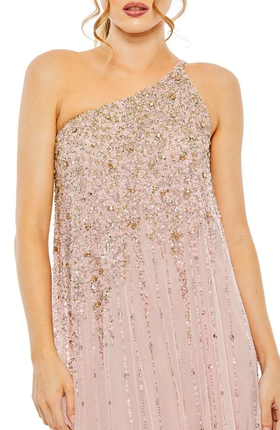 Shop Mac Duggal Embellished One-shoulder Evening Gown In Porcelain Gold