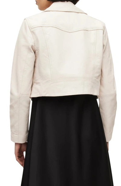 Shop Allsaints Elora Crop Leather Biker Jacket In Ivory White